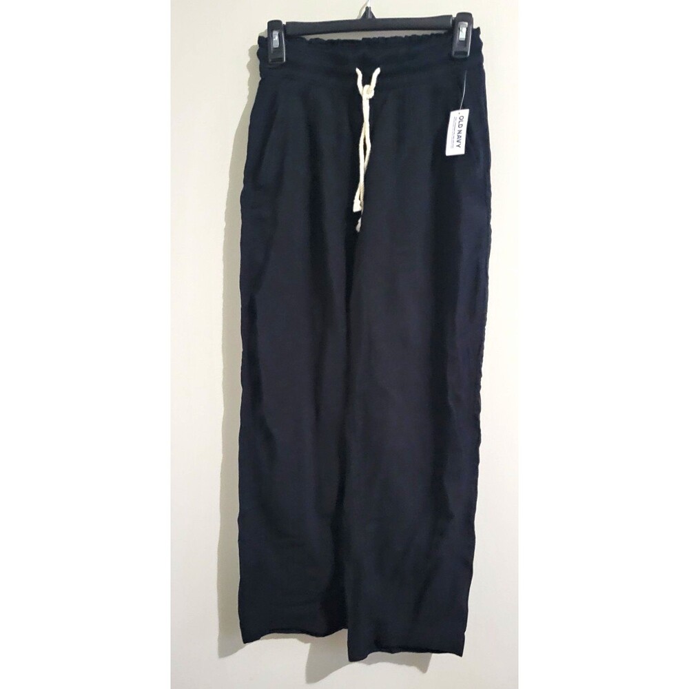 Old Navy Black Linen Barrel-Leg Pants XS Drawstring Elastic Waist Comfort NWT